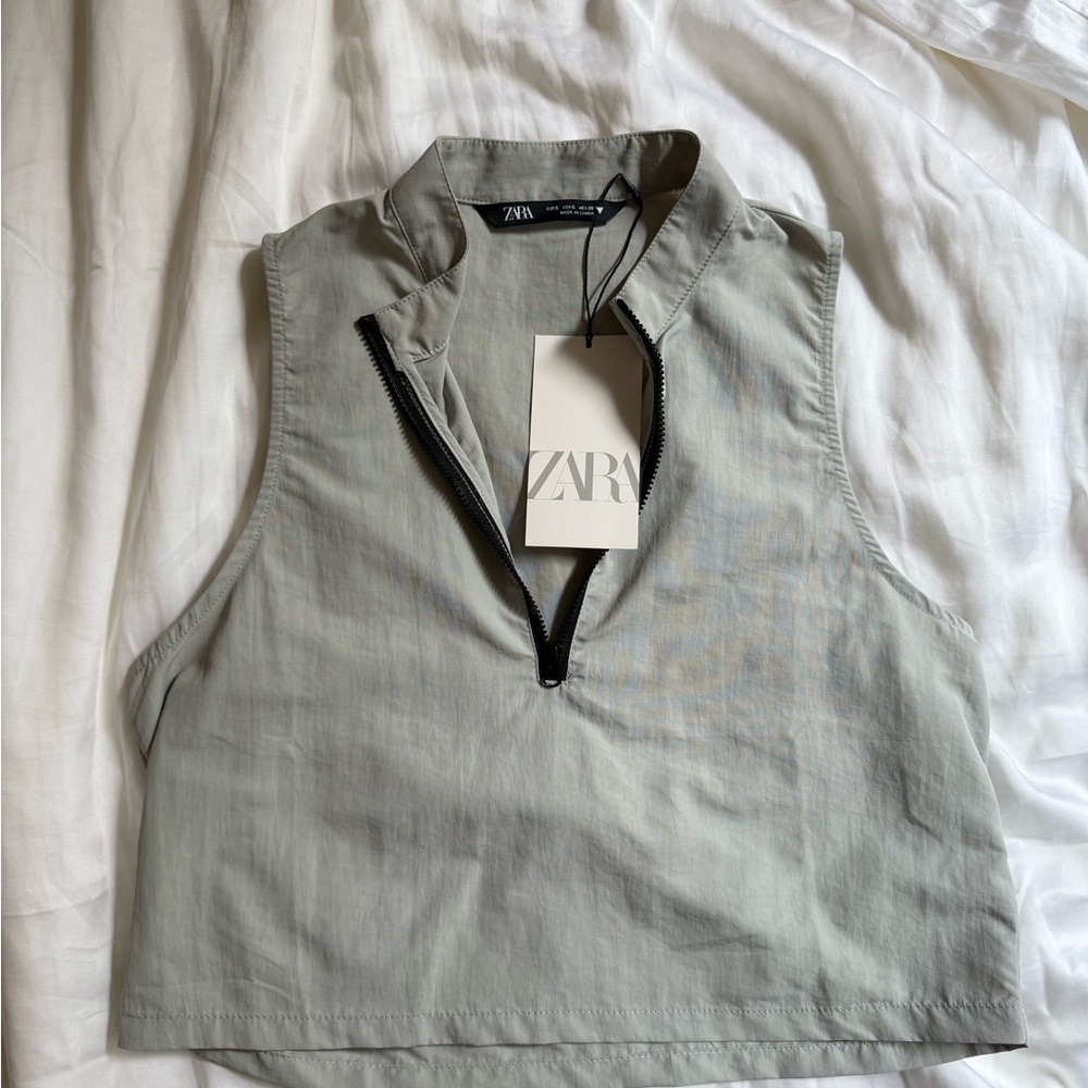 Brand New Zara Light Gray Zip-Up Tank Top